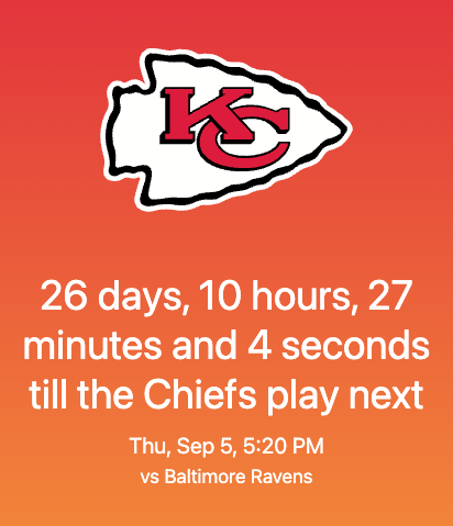 Screenshot of Kansas City Chiefs countdown in action.